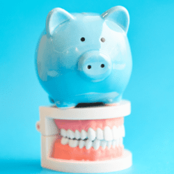 Cochinito azul sobre dentadura